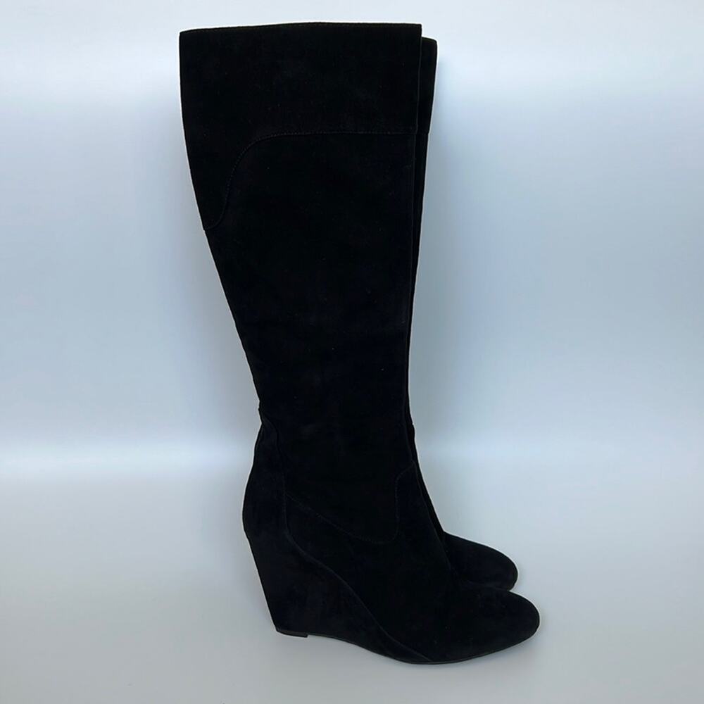 VIA SPIGA black suede leather knee high wedge boots 9.5M